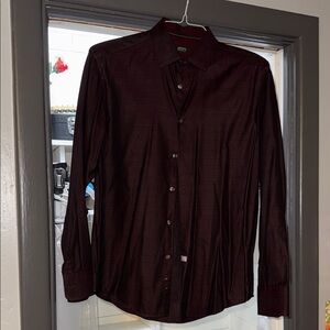 Alfani Men's Burgundy Casual Button Down Shirt